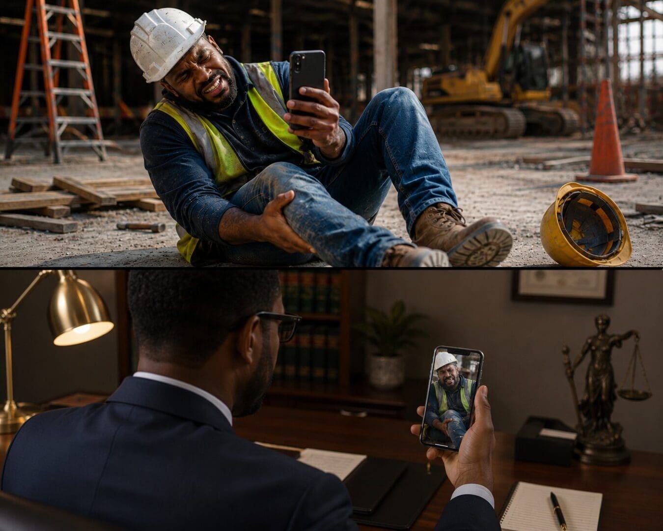 Lawyer viewing injured worker on smartphone